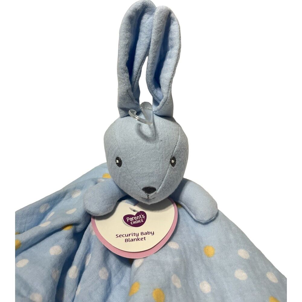 Parent's Choice Blue Bunny Yellow Polka Dot Baby Lovey Security Blanket Walmart